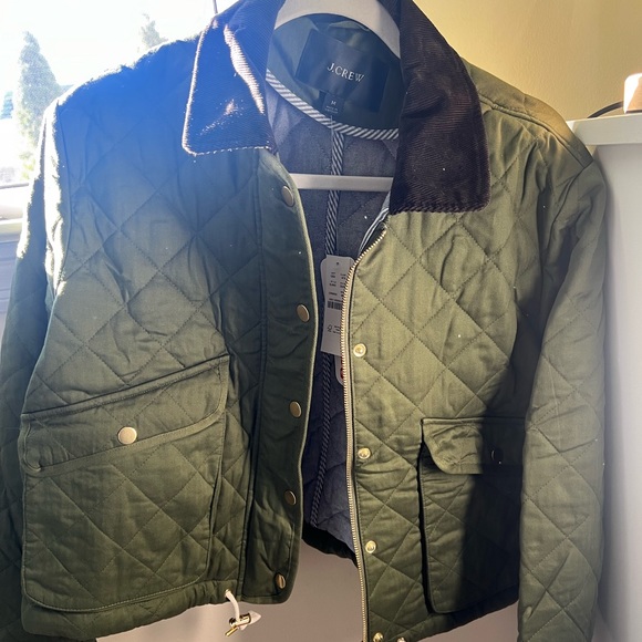 J. Crew Jackets & Blazers - J. Crew Quilted Utility Jacket in Olive with Brown Corduroy Collar